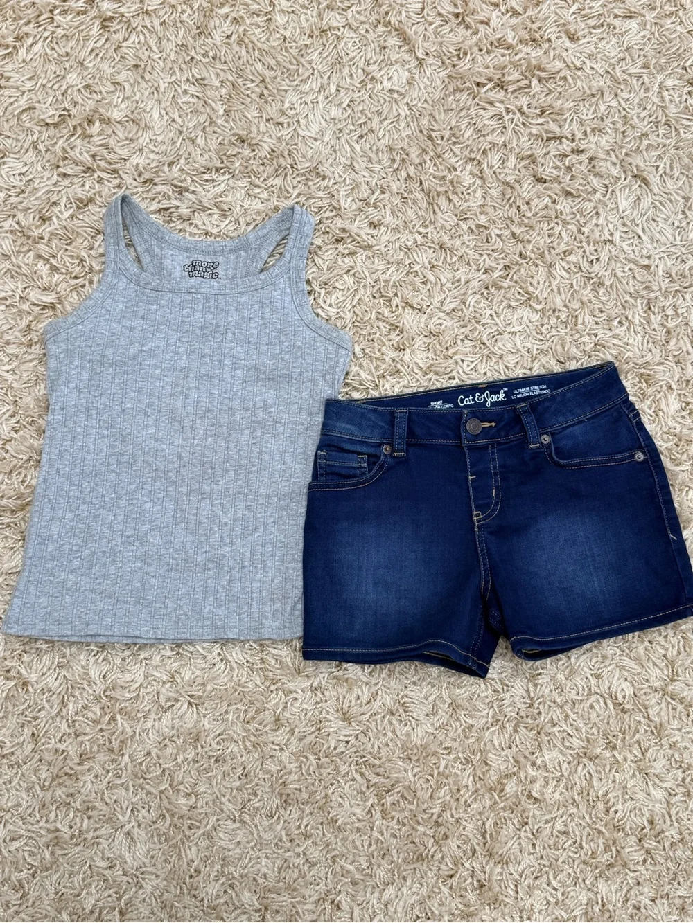 Cat & Jack Denim Shorts + More Than Magic Ribbed Tank – Size M (7/8–8)